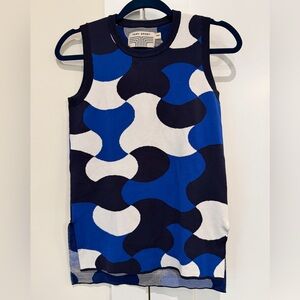 Tory Burch Sport Blue and White Patterned Thick Knit Tank Top Size Small